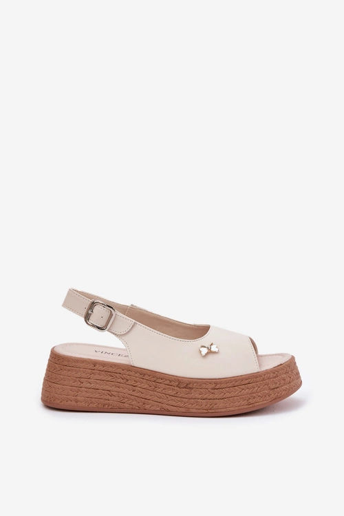 Skórzane Sandały Damskie Na Koturnie Vinceza 41476 Beżowe