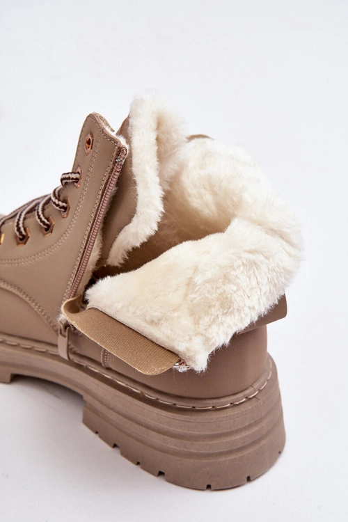 Damskie Trapery Ocieplane Futerkiem Ciemnobeżowe Fenan