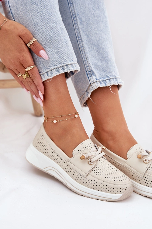 Półbuty Ze Skóry Naturalnej Na Platformie Artiker 56C2102 Beżowe