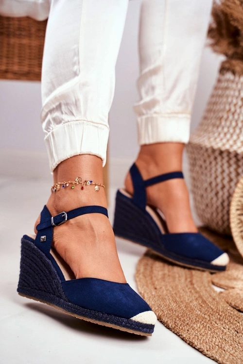 Sandały Damskie Na Plecionej Koturnie Big Star Granatowe DD274A172