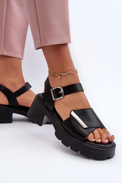 Sandały Damskie Z Eko Skóry Na Obcasie I Platformie Vinceza 36257 Czarne