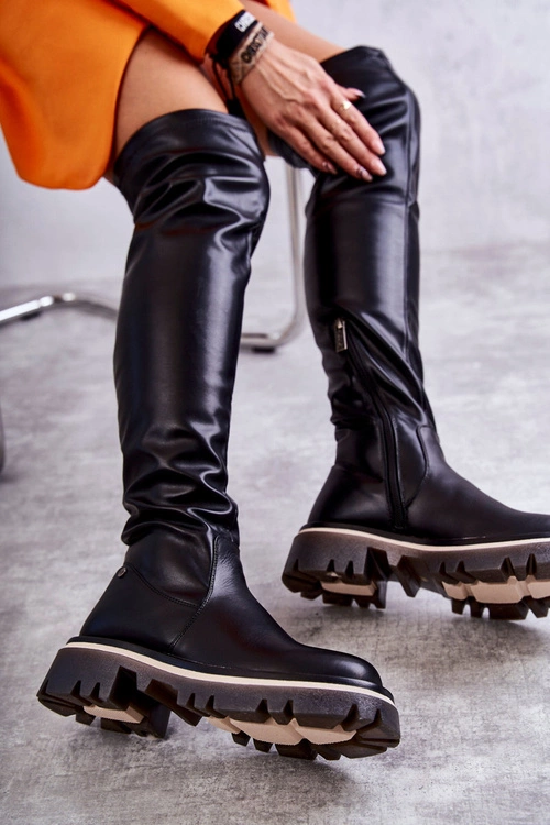 Skórzane Kozaki Za Kolano GOE KK2N4024 Czarne