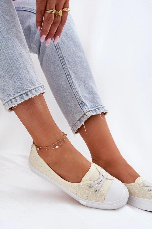 Tenisówki Trampki Damskie Z Haftem Lee Cooper LCW-25-31-3445L Beżowe