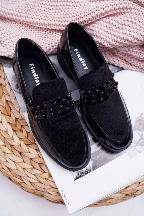 Damskie Półbuty Wsuwane Lakierowane Czarne Delicious