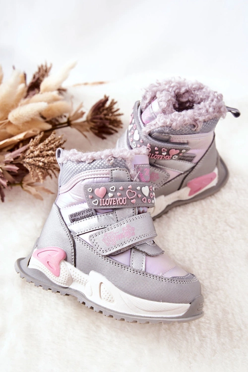 Dziecięce Ocieplane Śniegowce Srebrno-Różowe Chilly