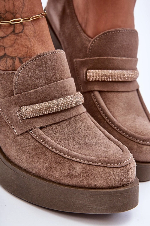 Zamszowe Półbuty Na Słupku Z Ozdobą Beżowe Lemar Gelanor