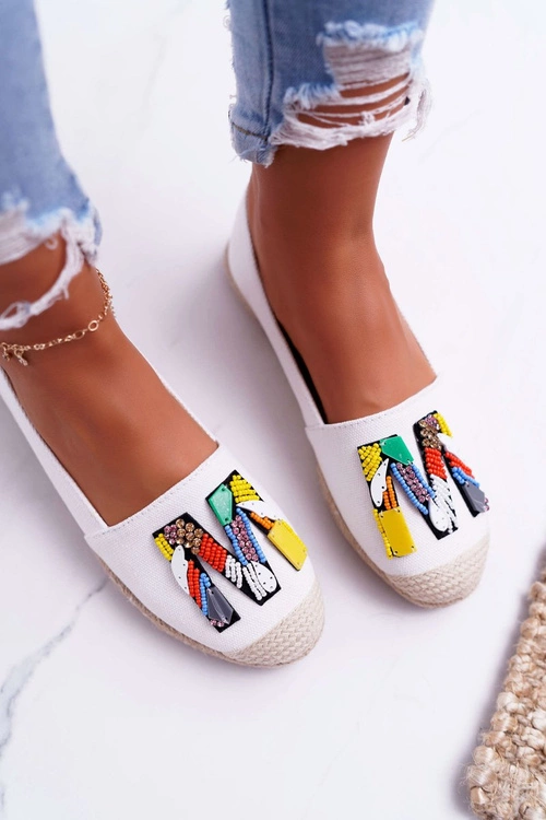Espadryle Damskie Białe z Naszywkami Meadia