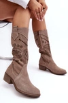 Zamszowe Kozaki Z Ażurowym Wzorem Cappuccino Sierra