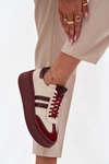 Skórzane Sneakersy Damskie Na Platformie Zazoo 3775 Beżowo-Bordowe