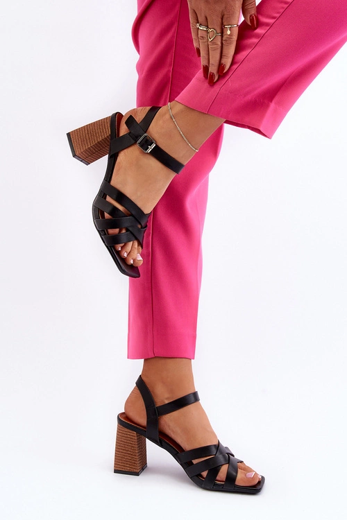 Sandały Damskie Na Słupku Czarne Opifiana