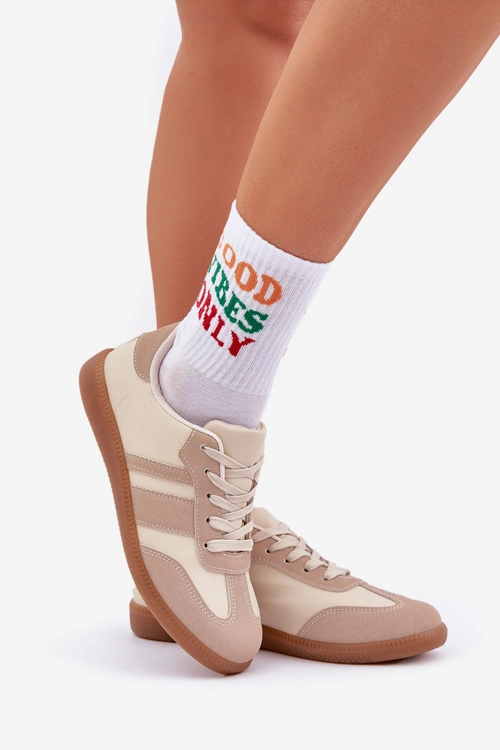 Niskie Sneakersy Damskie Z Eko Skóry Beżowe Nonalorin