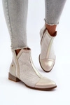 Skórzane Botki Damskie Na Niskim Obcasie Maciejka 06397-22 Jasnobeżowe