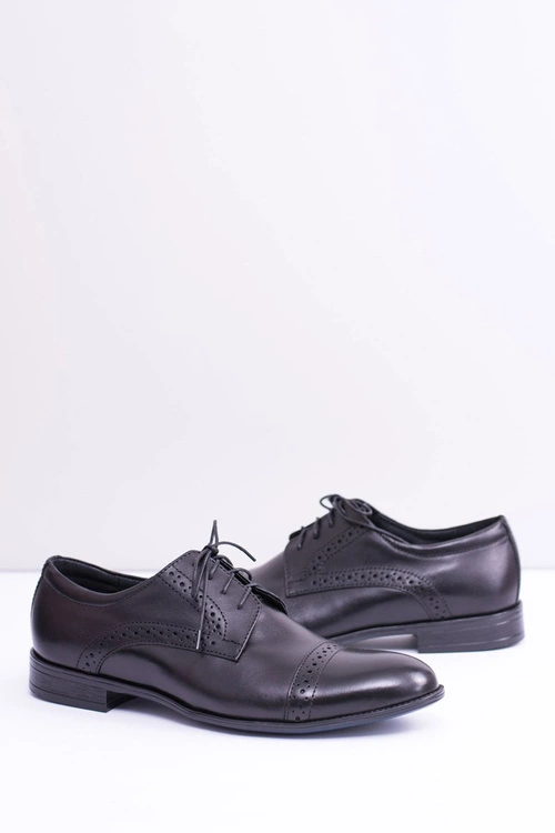 Wizytowe Męskie Skórzane Półbuty Gerard Czarne