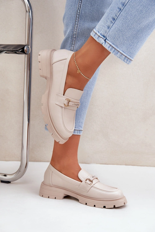 Klasyczne Mokasyny Damskie Z Eko Skóry Beżowe Savethira