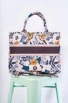 Duża Klasyczna Torebka W Print Biało-Zielona Micola