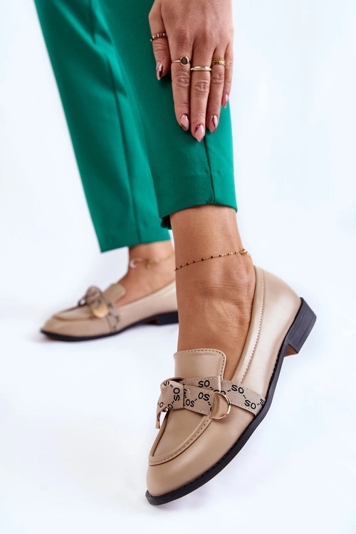 Damskie Skórzane Mokasyny Z Kokardą Beżowe Dayes