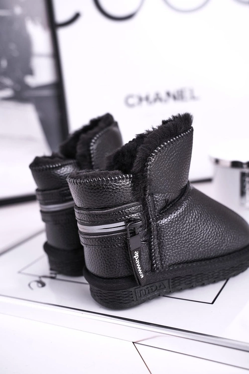 Dziecięce Botki Śniegowce Ocieplane Czarne Let It Snow