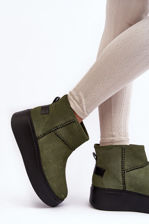 Damskie Zamszowe Śniegowce Maciejka 06257-24 Oliwkowe