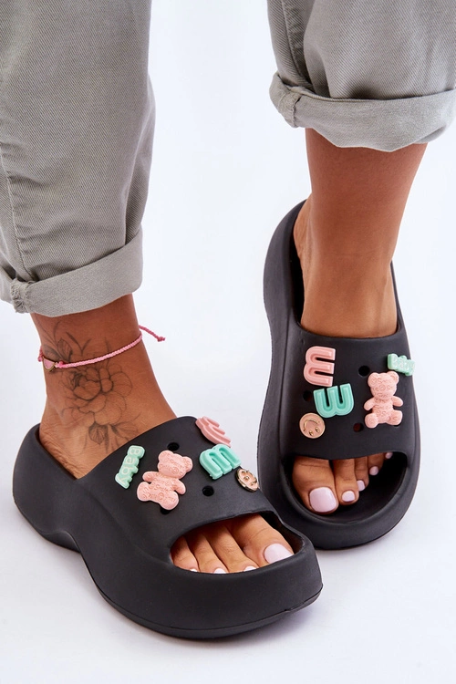 Miękkie Damskie Piankowe Klapki Z Ozdobami Czarne Lorie