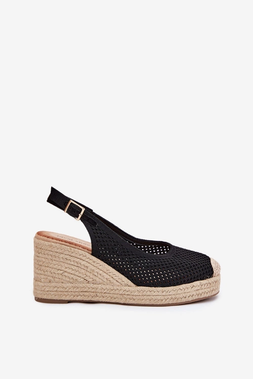 Sandały Damskie Na Koturnie Z Plecionką Czarne Tulliata