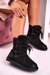 Damskie Botki Śniegowce Ocieplane Futerkiem Czarne Ilana