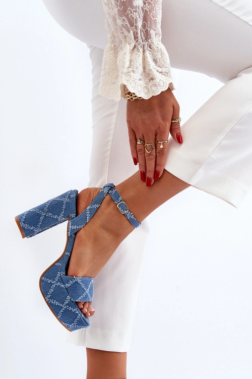 Jeansowe Sandały Na Słupku Niebieskie Acrana