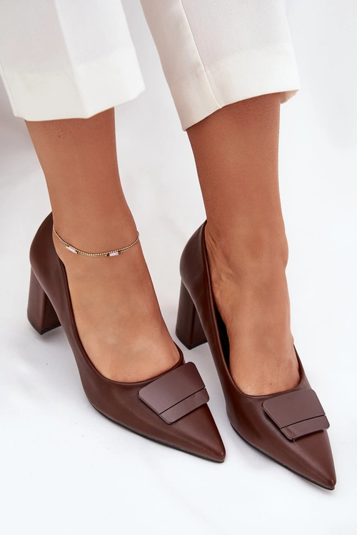 Czółenka Na Słupku Z Ozdobą Brązowe Celira