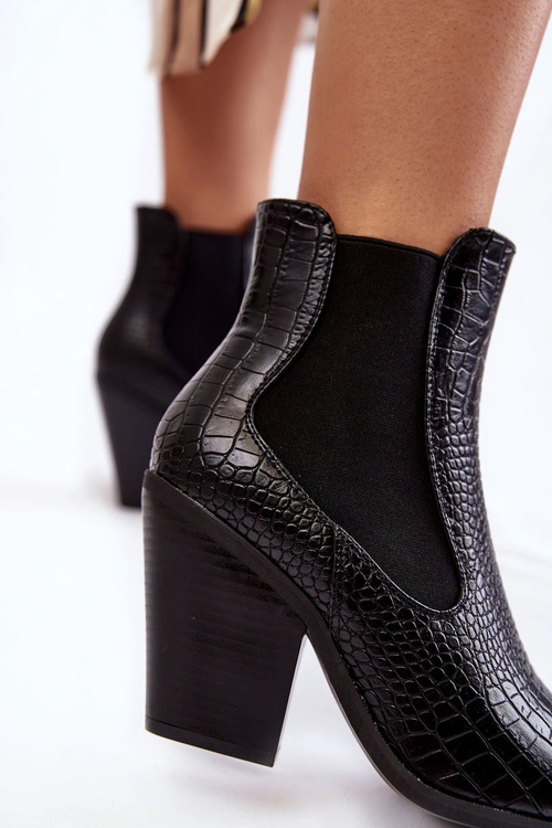 Damskie Botki Kowbojki Wężowe Czarne Warren