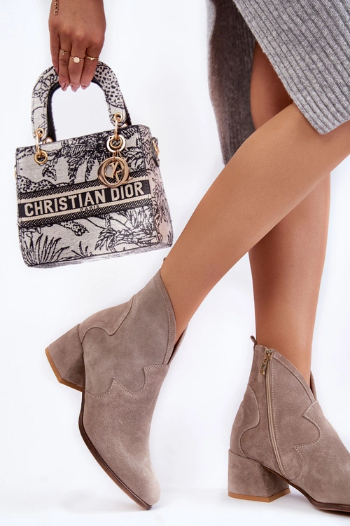 Zamszowe Botki Na Obcasie Na Suwak Beżowe Resso