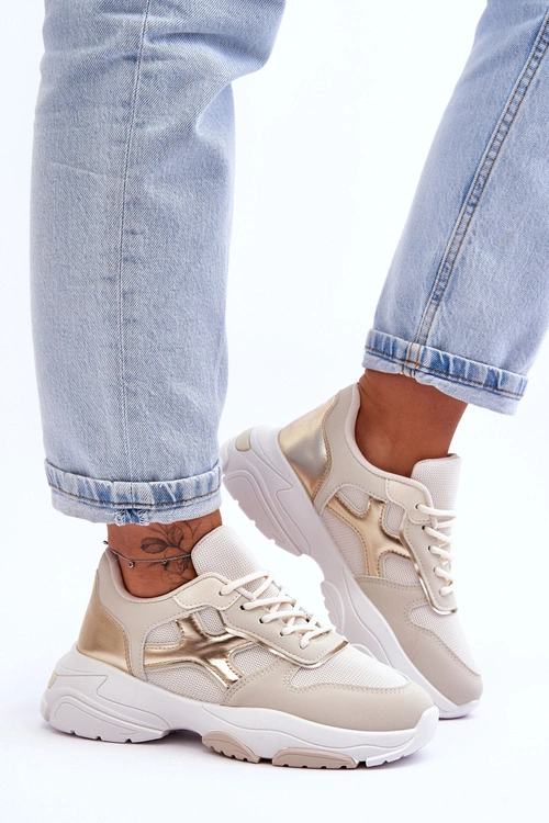 Damskie Sneakersy Sznurowane Beżowo-Złote Cortes