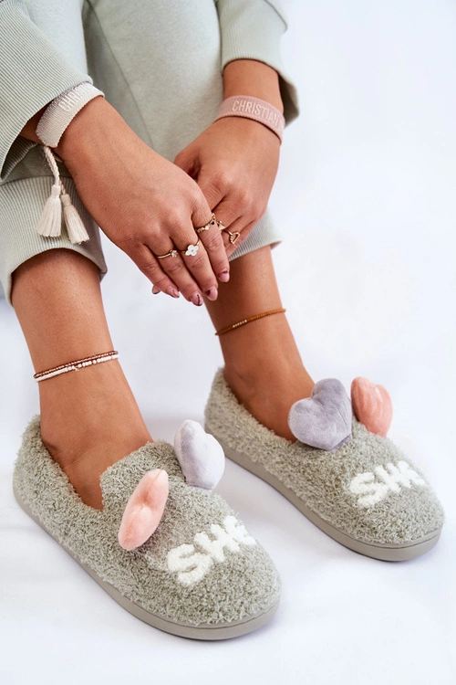 Damskie Wsuwane Papcie Z Sercami Zielone Alasca