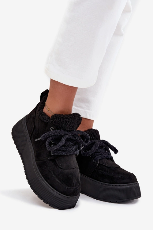 Śniegowce Damskie Na Platformie Z Futerkiem Typu Baranek Czarne Luma