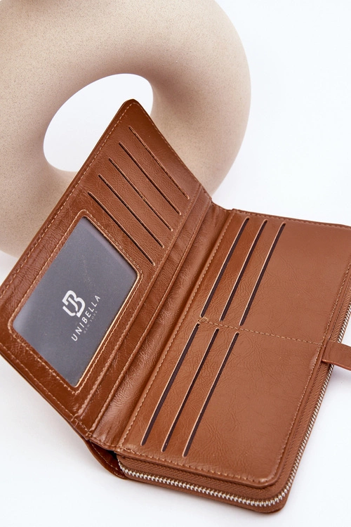 Damski Lakierowany Portfel Na Magnes Brązowy Bielia