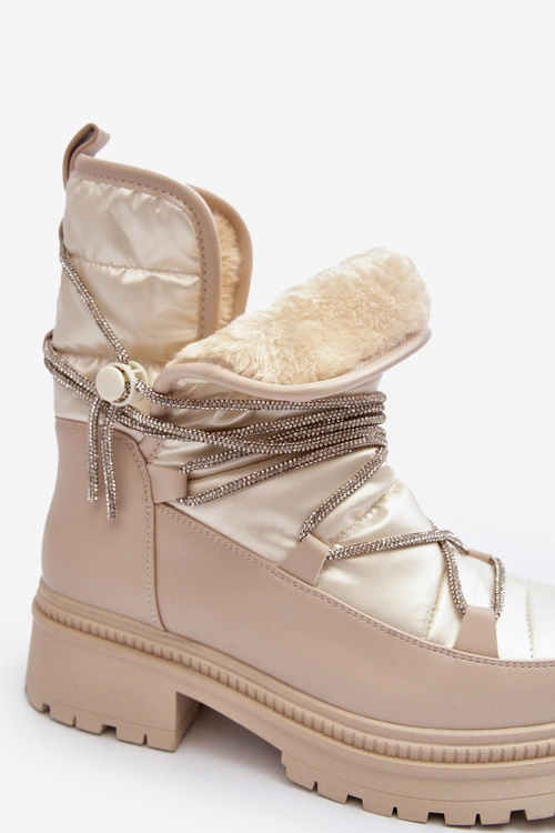 Śniegowce Damskie Z Ozdobnym Wiązaniem Beżowe Rilana