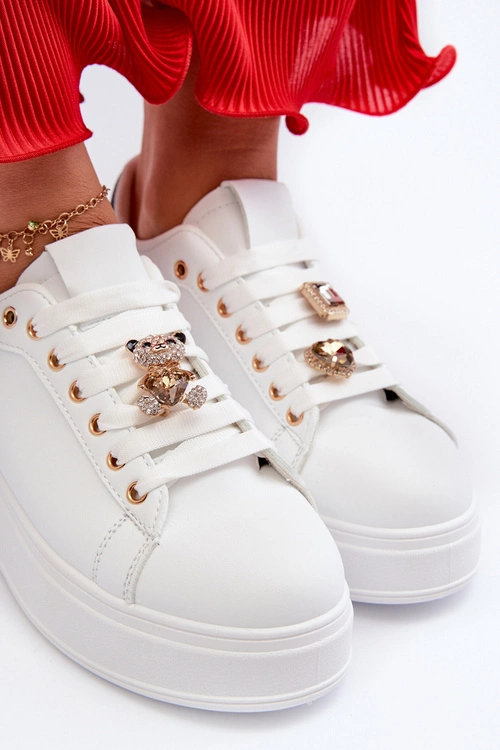 Sneakersy Damskie Na Platformie Z Misiem Białe Moanda