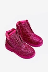 Dziecięce Brokatowe Ocieplane Botki Traperki Fuksja Mermaid