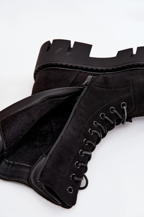 Ocieplane Botki Wokrery Damskie Z Ozdobą Czarne Melisse