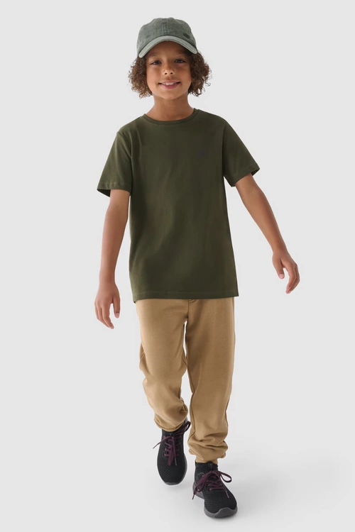 Chłopięcy T-shirt Gładki Bawełniany Khaki 4F 4FJWMM00TTSHM1626-43S