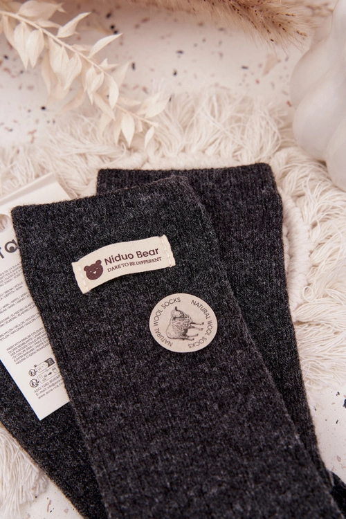 Ciepłe Wełniane Skarpetki Damskie Z Naszywką Ciemnoszare