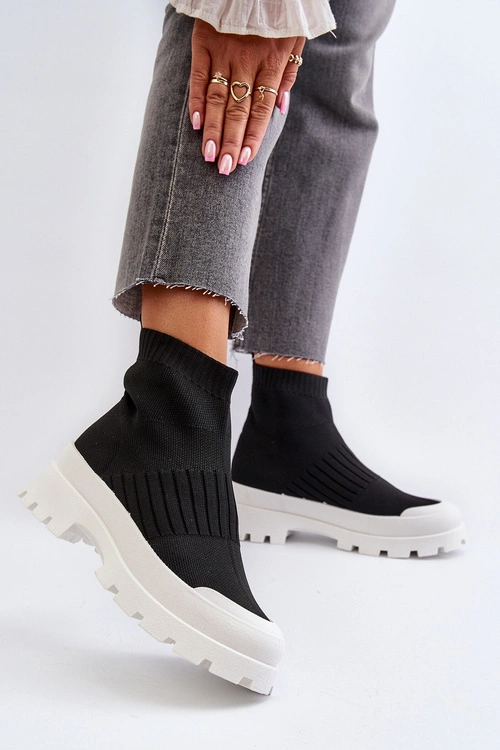 Botki Damskie Ze Skarpetkową Cholewką Wsuwane Czarne Fiename