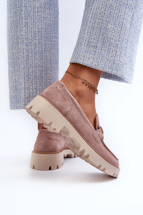 Zamszowe Mokasyny Damskie Z Ozdobą D&A TW117 Różowe