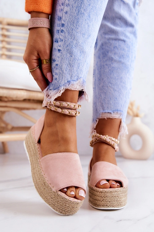 Sandałki Espadryle Na Platformie Różowe Jeannie