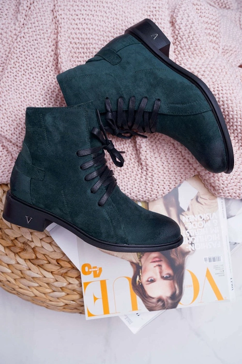 Botki Damskie Płaski Obcas Workery Zielone Teref