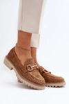 Mokasyny Damskie Ażurowe Z Ozdobą Camel Talesse