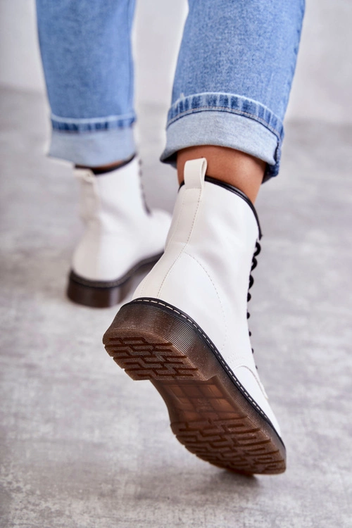 Damskie Botki Glany Wiązane Białe Lavita