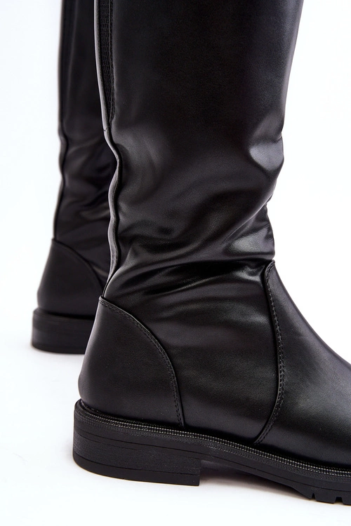 Kozaki Damskie Ocieplane Na Płaskim Obcasie Czarne Evelio