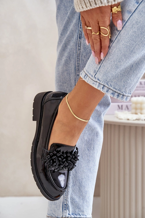 Damskie Mokasyny Lakierowane S.Barski HY369A Czarne