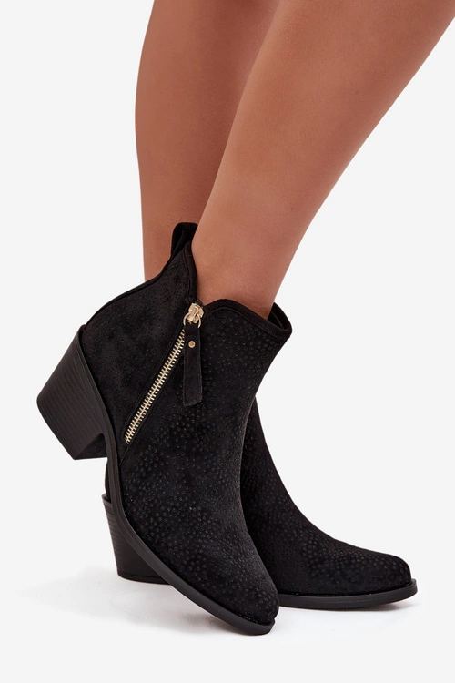 Botki Kowbojki Damskie Na Obcasie S.Barski HY52-538 Czarne