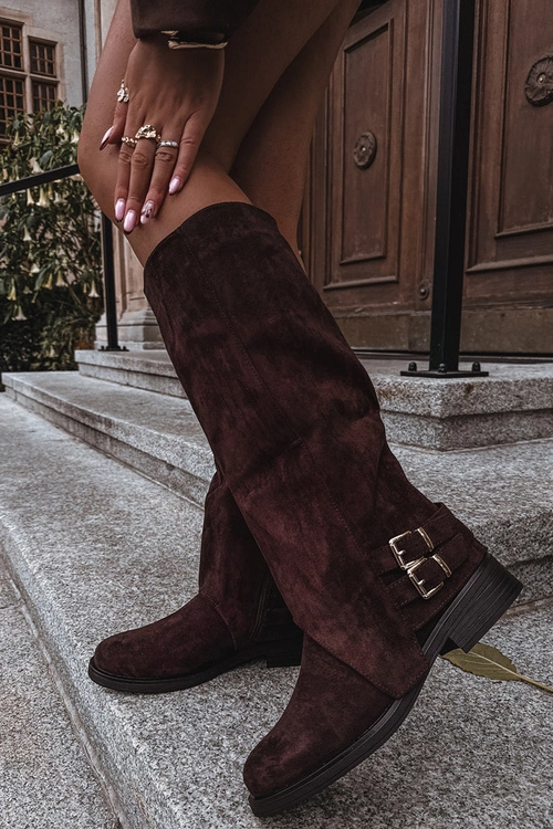 Ocieplane Kozaki Damskie Z Klamrami Czekoladowe Umbria