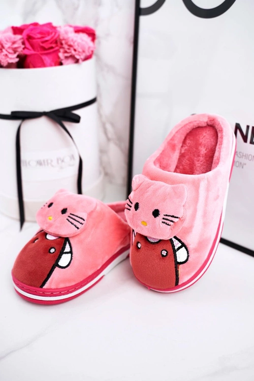 Dziecięce Ocieplane Klapki Papcie Różowe Kitty